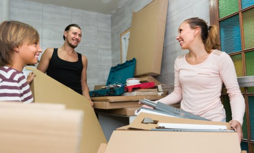 Packing boxes and moving supplies arranged for a home move in Barnes