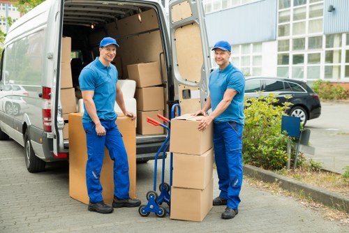 Moving day preparation with boxes and packing materials in Barnes
