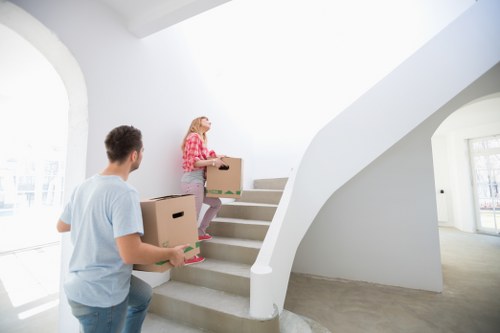Boxes and furniture ready for a Barnes man and van service
