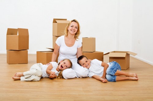 Furniture and boxes loaded into a Barnes removal van
