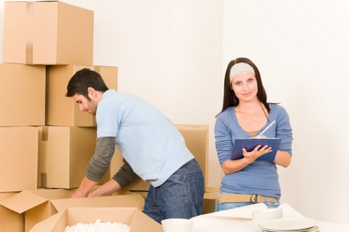 Boxes and furniture arranged inside a van for a Barnes move